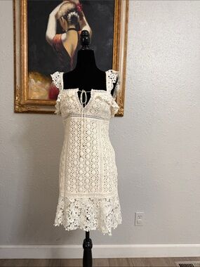 Free people cotton Lace Crochet Tank Mini Dress in Cream